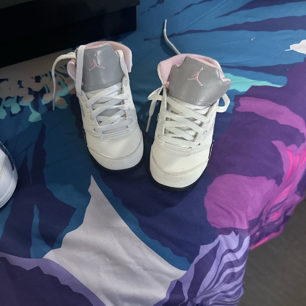 Jordan Kids White and Pink High-Top Sneakers